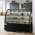 Avantco BCTD-72 72in Black 3-Shelf Curved Glass Dry Bakery Display Case with LED Lighting 193BCTD72B